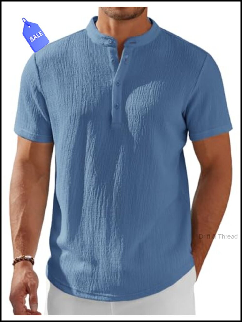 Men's Henley Shirt Short Sleeve Stand Collar Casual Beach Summer T-Shirt